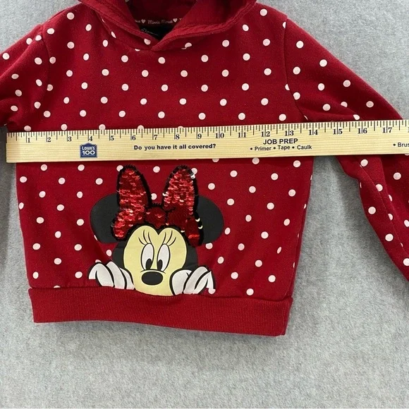Disney Kids Minnie Mouse Hoodie Sweatshirt Red Polka Dot Sequins Size 5-6 yr GUC - Picture 7 of 12